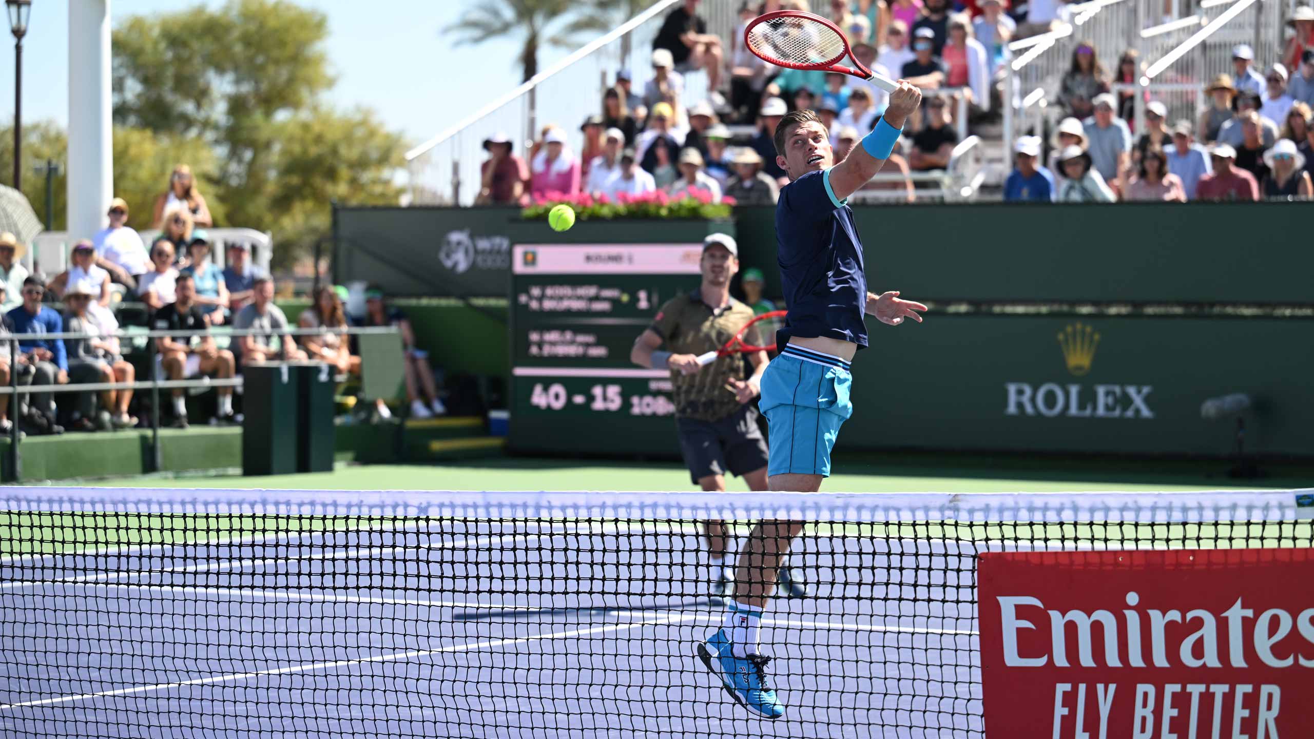 Neal Skupski (at net) and Wesley Koolhof begin their Indian Wells title quest.