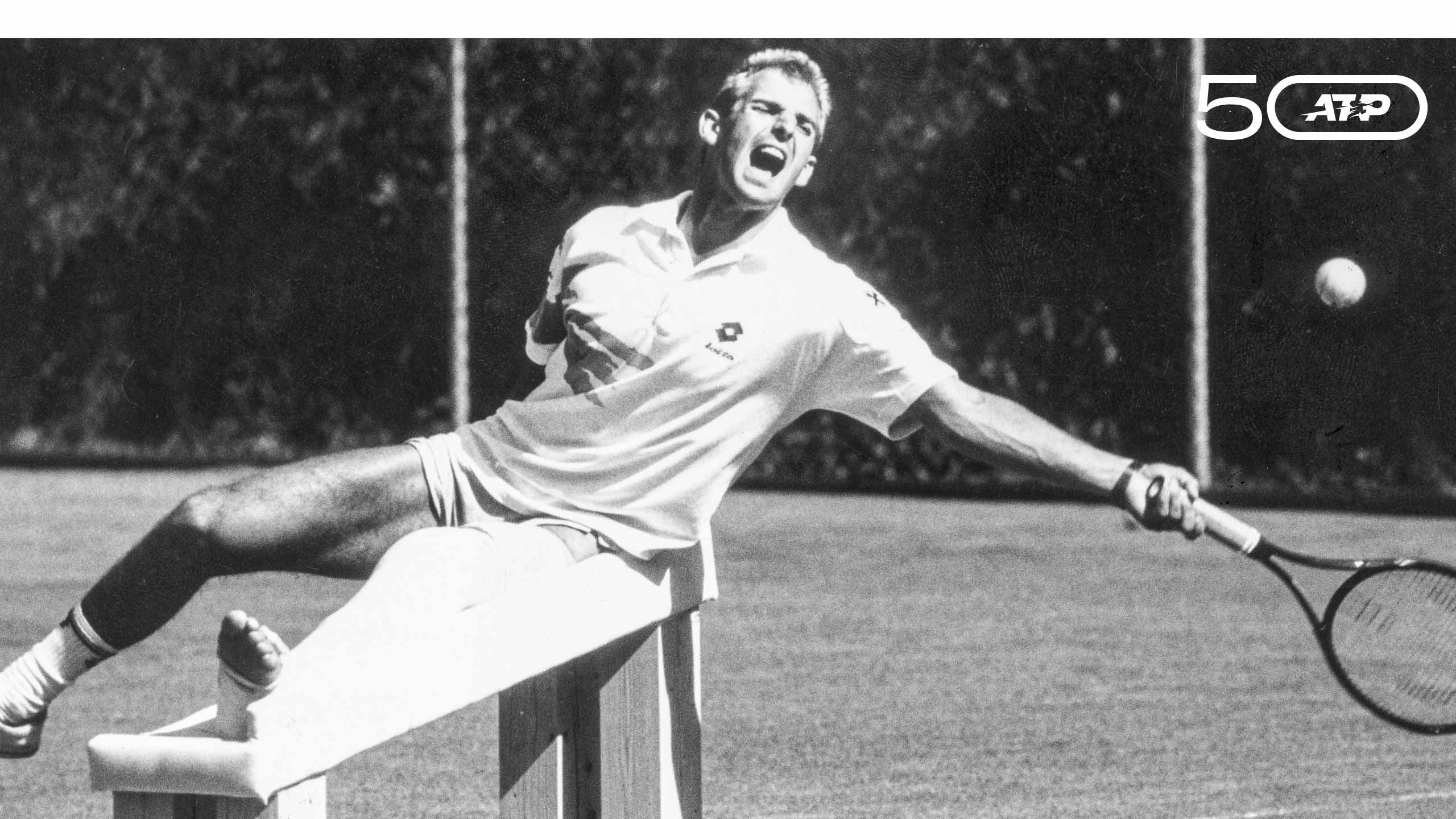 Thomas Muster trains on a special device at the start of his comeback.