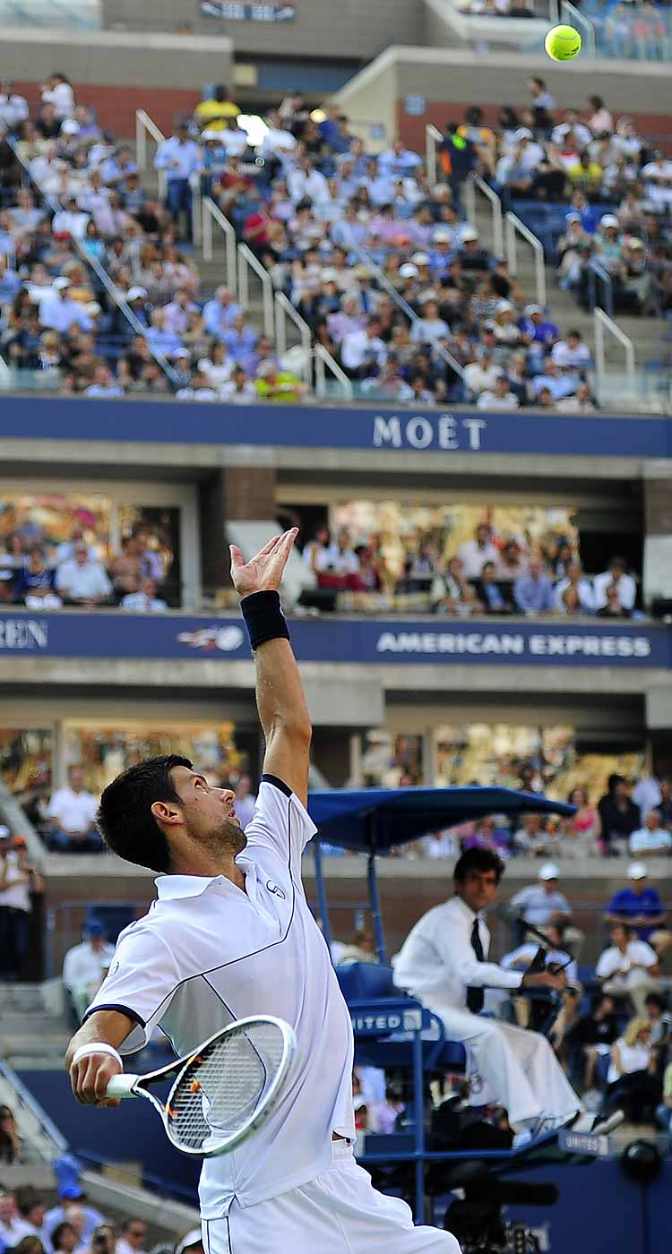 Djokovic in action en route to his maiden US Open title, 2011.
